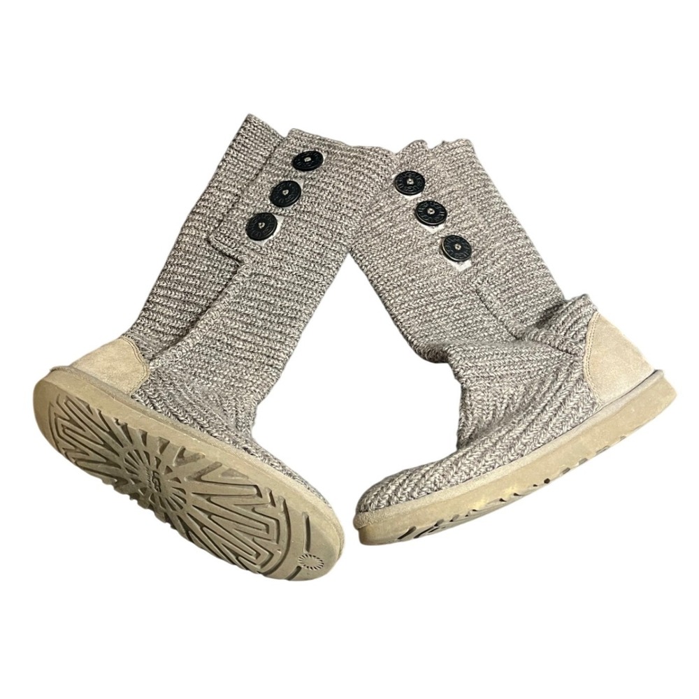 UGG Cardy Knit Boots‎ Womens Size 7 Gray Button Up Tall Sweater Boots 5819